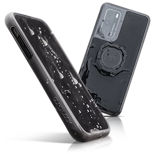 Custodia impermeabile per telefoni cellulari Quad Lock con sistema di fissaggio e di protezione contro le cadute d'acqua.